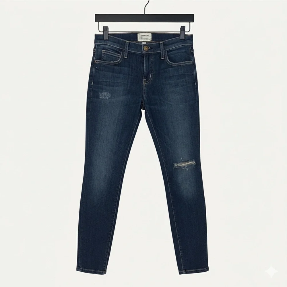 Current/Elliott The Stiletto Skinny Jeans Dark Wash Distressed Size 27